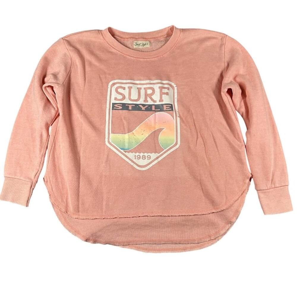 Vintage Surf Style Sweatshirt Womens S Crewneck Rainbow Wave Graphic Pullover
